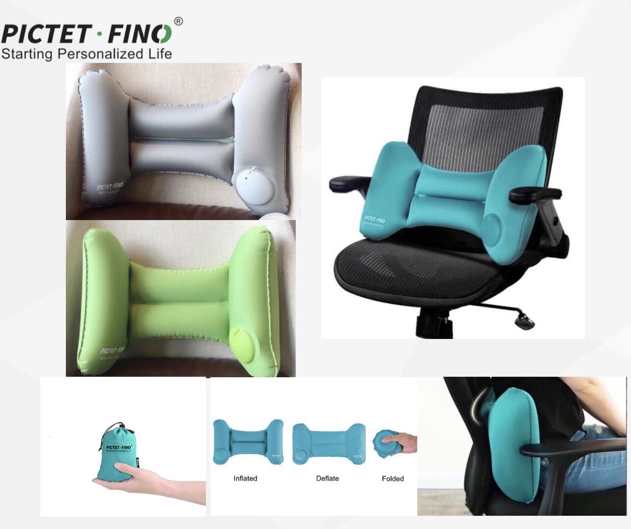 Travel Back Cushion Pillow Inflatable & Foldable RH35 PICTET/ROMIX