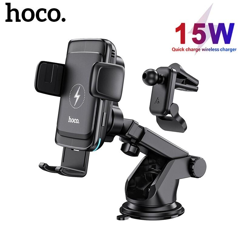 HOCO S35 100% Original Authentic15W Multifunctional mobile phone car mount Smart Alignment Wireless Charging Car Phone Holder For car air outlet /windshield phone Wireless Charger For All Smartphones 
