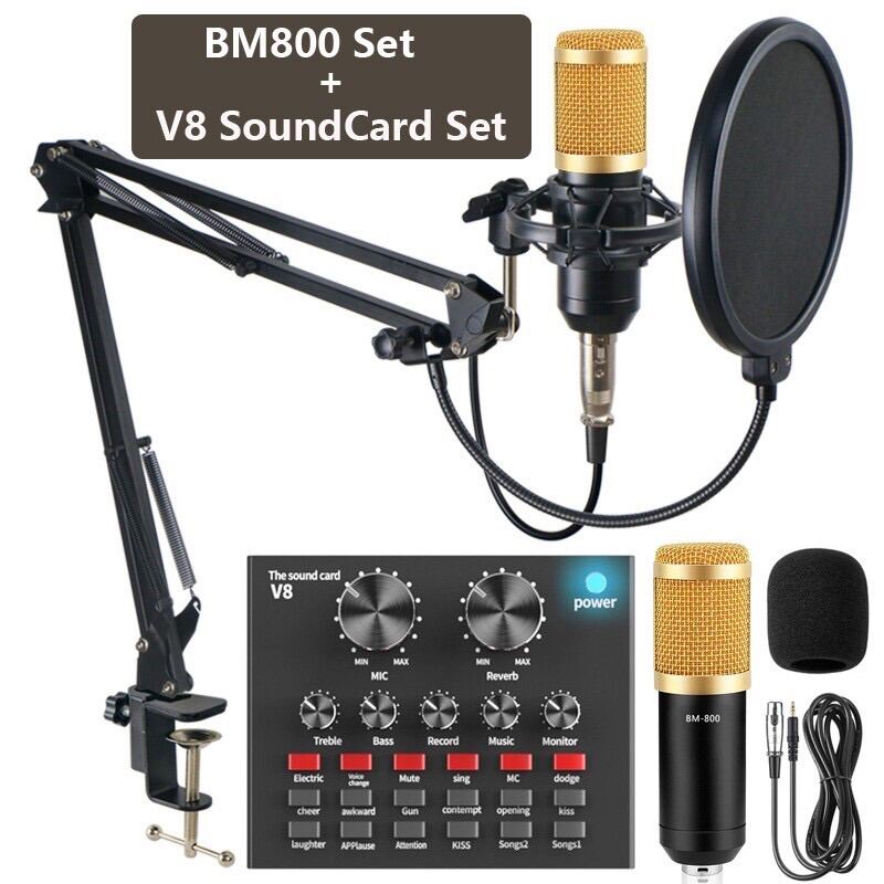 ??? [SG SELLER]Microphone Condenser BM800+V8 Soundcard/Microphone Radio Broadcasting/Singing Recording Karaoke Microphone