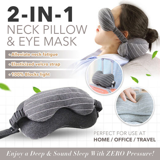 【2 in 1】Multifunctional Neck Pillow with Eye mask / Foam Particles Filling / Great for Travel Office / Memory Foam Back Pillow / Support Cushion