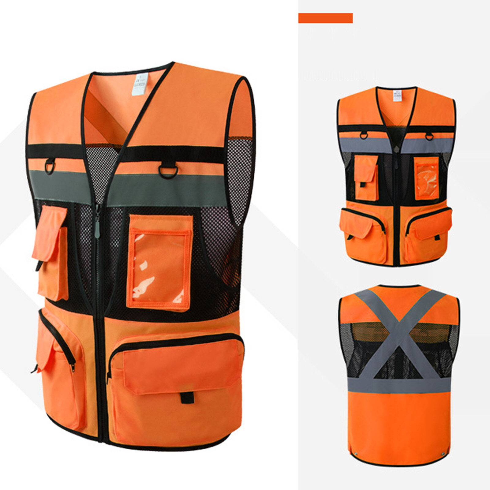High Visibility Reflective Safety Vest Zip Pocket Security Waistcoats Mesh Lining Breathable, skin-friendly and wear-resistant S Size Fluorescent Red