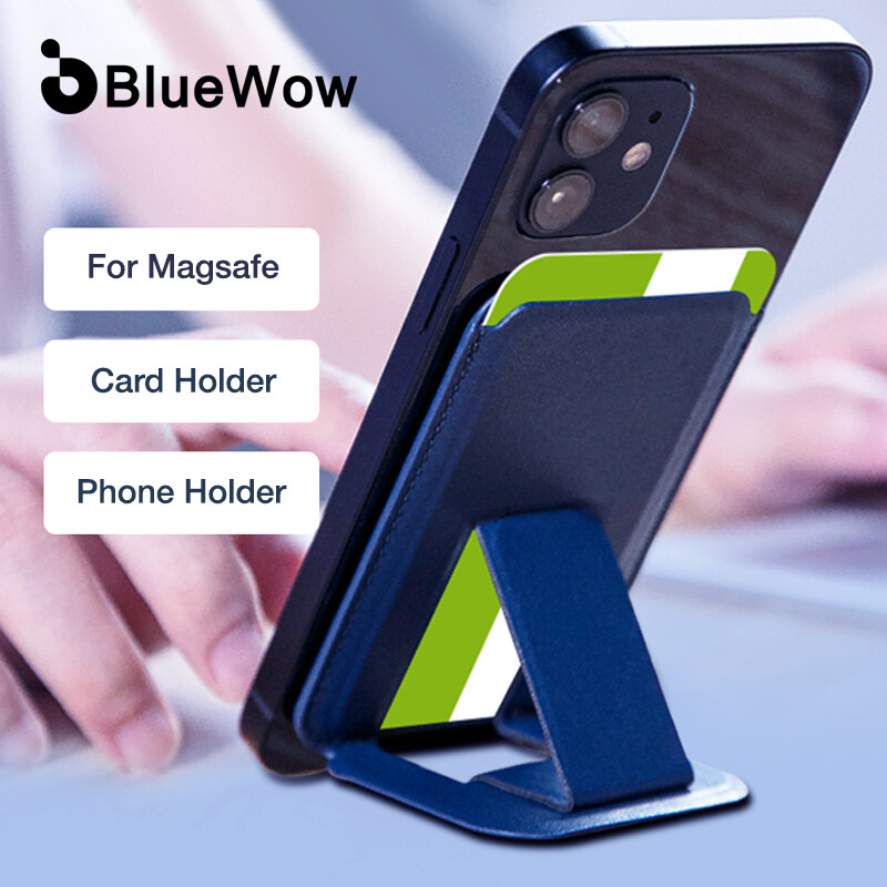 BlueWow Premium Leather Magsafe Phone Card Holder Magnetic Wallet for iPhone 12/13/14 Card Holder KB01 Phone Stand
