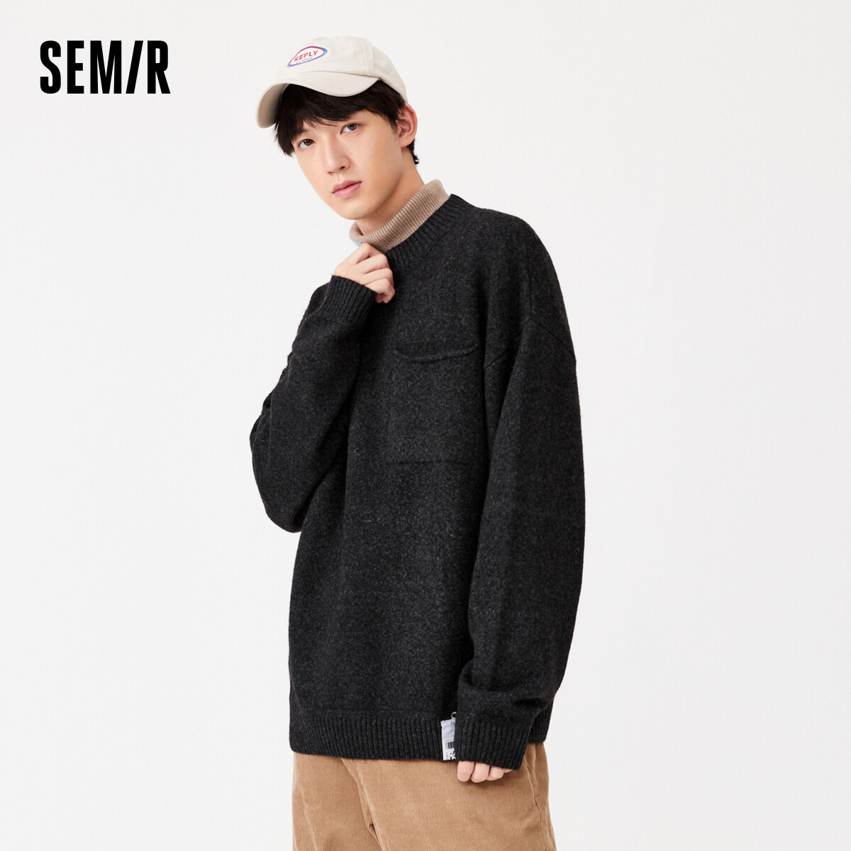 Semir Knitwear Men Winter 2022 New Sweater Personality Letter Embroidery Basic Korean Loose Men'S Top