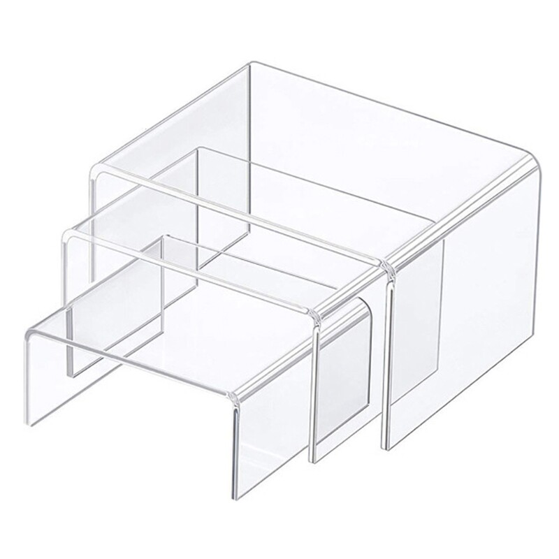Acrylic Display Risers 3 Size Steps Acrylic Display Stand Anti-Corrosion Clear Showcase Display Shelf for Figure Buffet