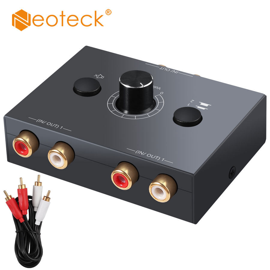 Neoteck 2 in 1/1 in 2 RCA Stereo Audio Switch Audio Switcher R/L Stereo Audio Switch Audio Switcher with Mute Button