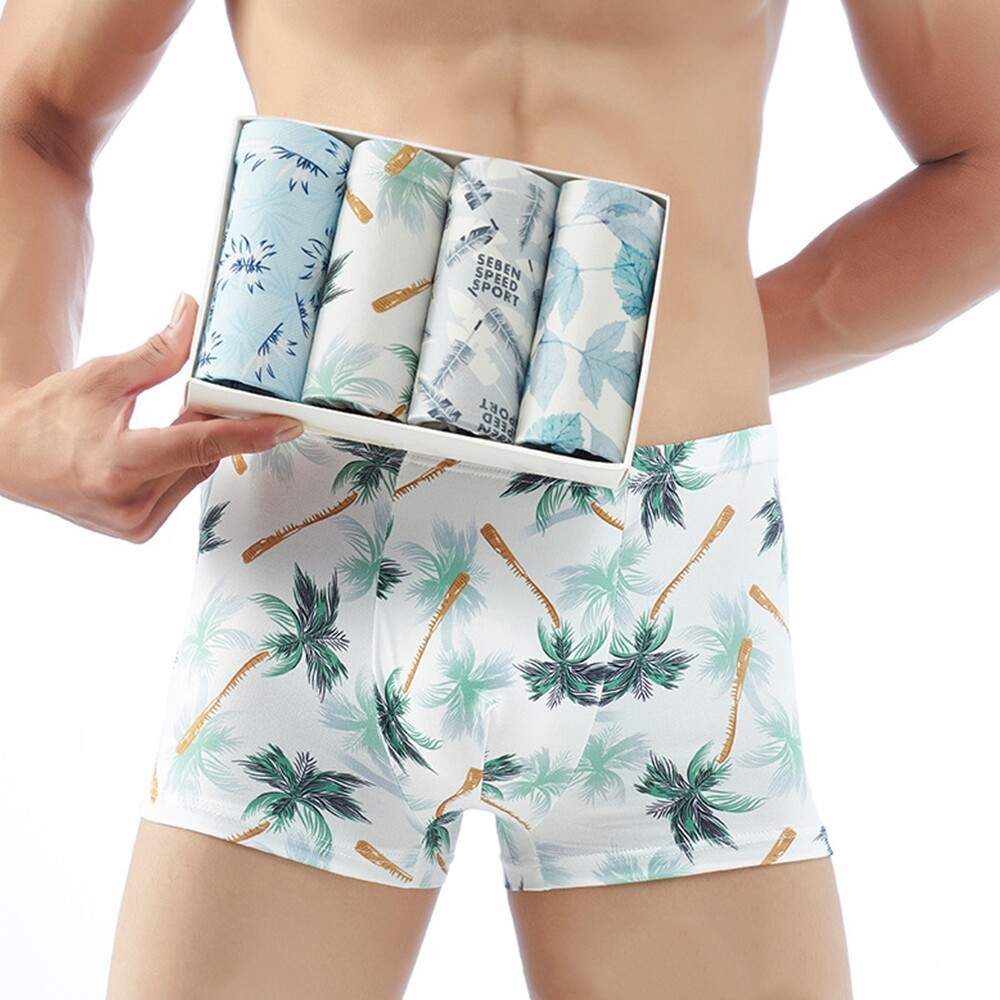 4 Pcs Ultra Soft Micro Fiber Men Boxer Trunks Floral Printed Man Briefs Underwear Men Plus Size Panties