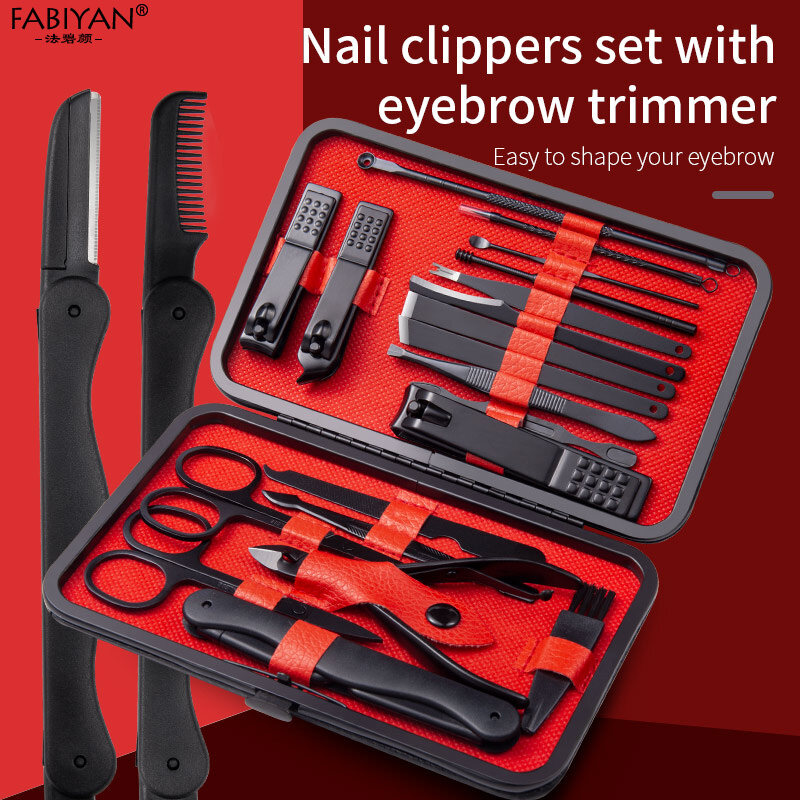 Manicure Kits 18/20/26 Pcs Stainless Nail Art Tools Kits Steel Nail Clipper Cutter Trimmer Nail File Scissor Ear Pick Grooming Kit Manicure Set Pedicure Toe Tools Use For Hand Foot Face