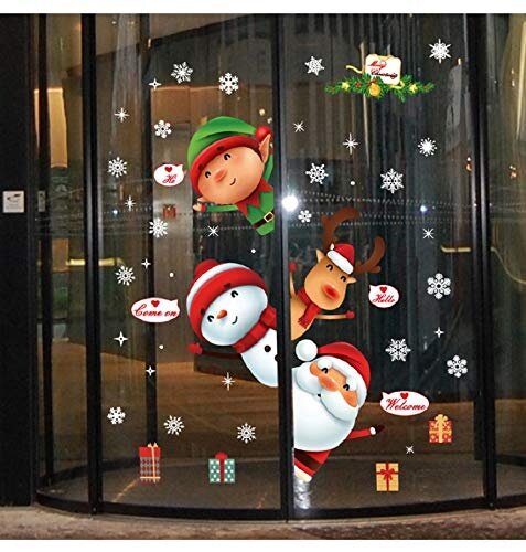 【lightingeverthing】 Christmas Windows Glass Wall Sticker Film Wall Removable Santa Claus Stickers 30*90cm