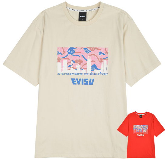[EVISU KOREA] 100％ Authentic Cloud Print loose fit T-shirt