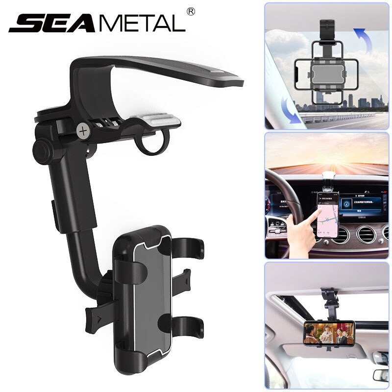Sun Visor Car Mount 360° Rotating Mobile Phone Holder for Sun Visors Air Vents Steering Wheel Dash Board