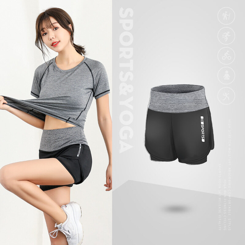 Women 2 In 1 Sports Shorts Summer Elastic Waist Running Tight Yoga Shorts for Woman Leisure Gym Fitness Short Pants Women Sportswear Workout Stretch Yoga Jogger Pants Seluar Sukan