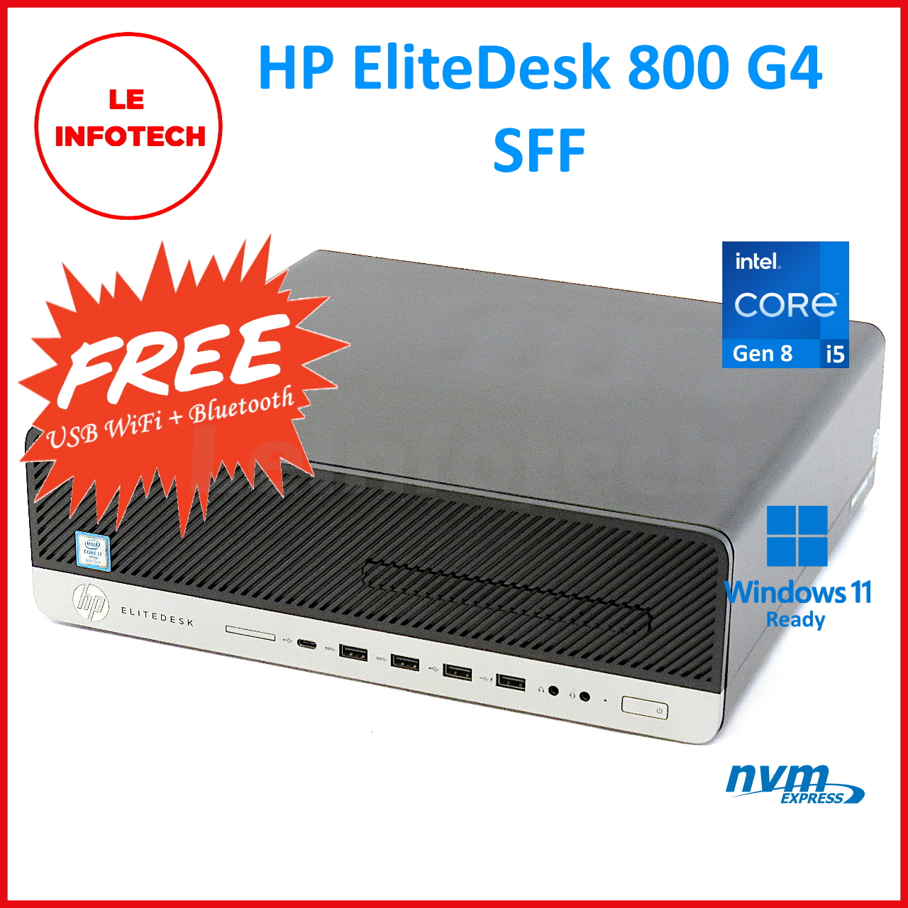 HP EliteDesk 800 G4 SFF Desktop 6-Core Intel i5-8500 3.0GHz 16/32/64GB DDR4 New 512GB NVMe USB-C 2 DisplayPort W11Pro Used - Leinfotech