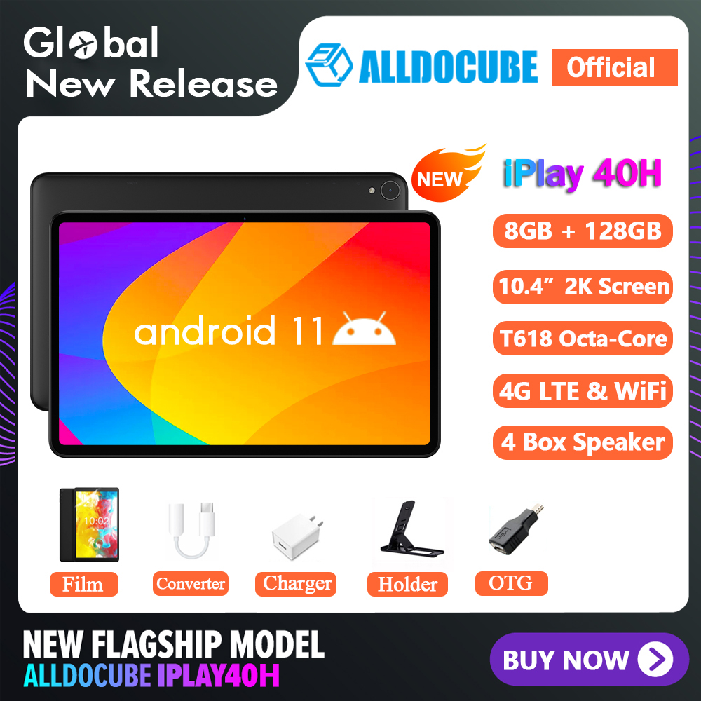 Alldocube iPlay 40H Tablet Android 11 8GB RAM 128GB ROM 10.4” 2000x1200 2K Screen Unisoc T618 Processor Dual 4G SIM Dual-band Wi-Fi