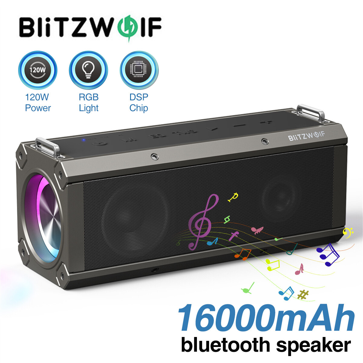 BlitzWolf BW-WA3 Pro 120W Bluetooth Speaker RGB Light 16000mAh Battery TWS Waterproof Portable Wireless Speaker