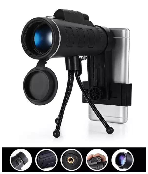 Monocular 40X60 Zoom Optical Lens Telescope HD Night Vision Prism Scope with Phone Clip Tripod Compass Gift