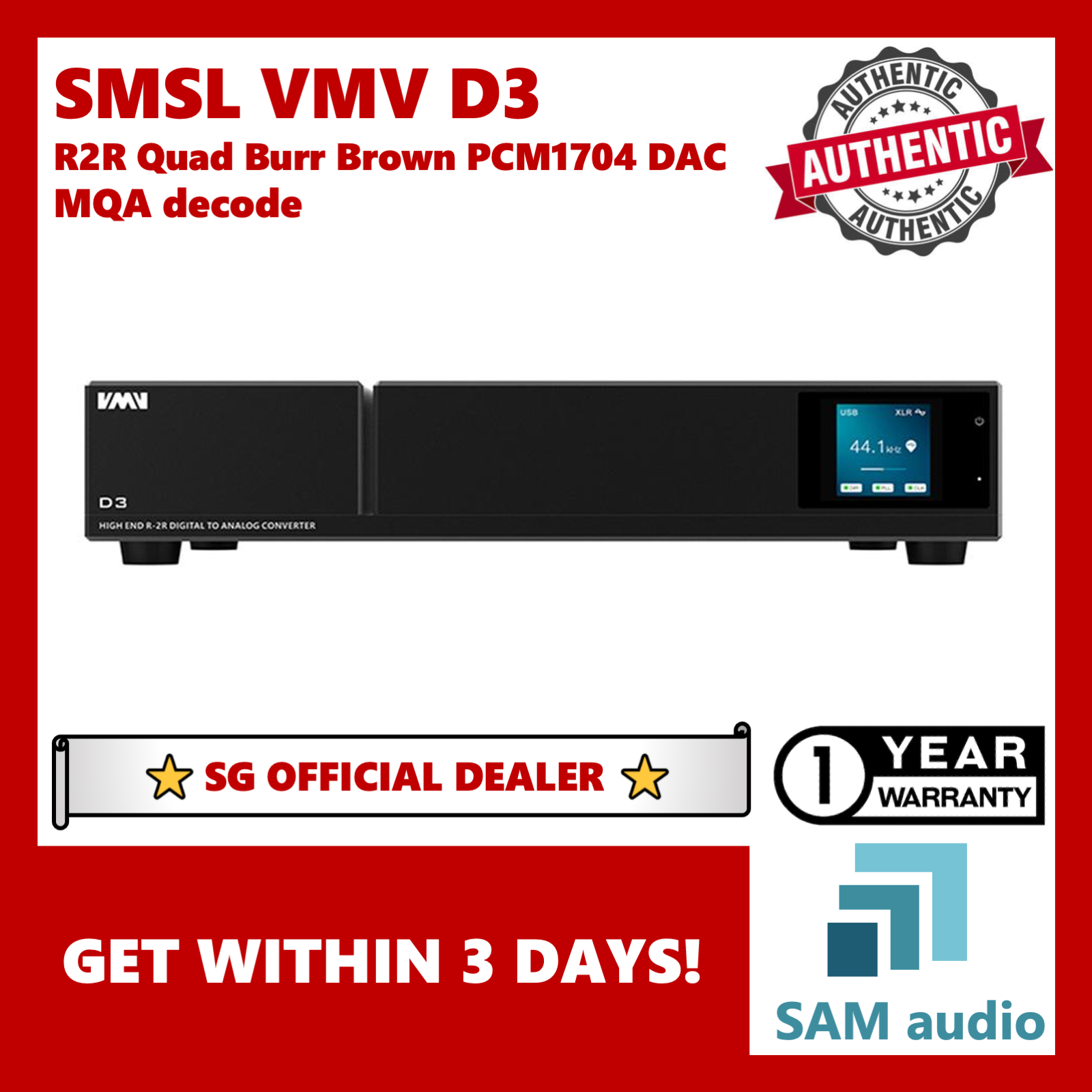 [PRE-ORDER] [?SG] SMSL VMV D3, Quad PCM1704 Burr Brown R2R DAC, Hi-Res +MQA decode, ACCUSILICON precision clock, Hifi Audio (ETA: 2021-11-30)