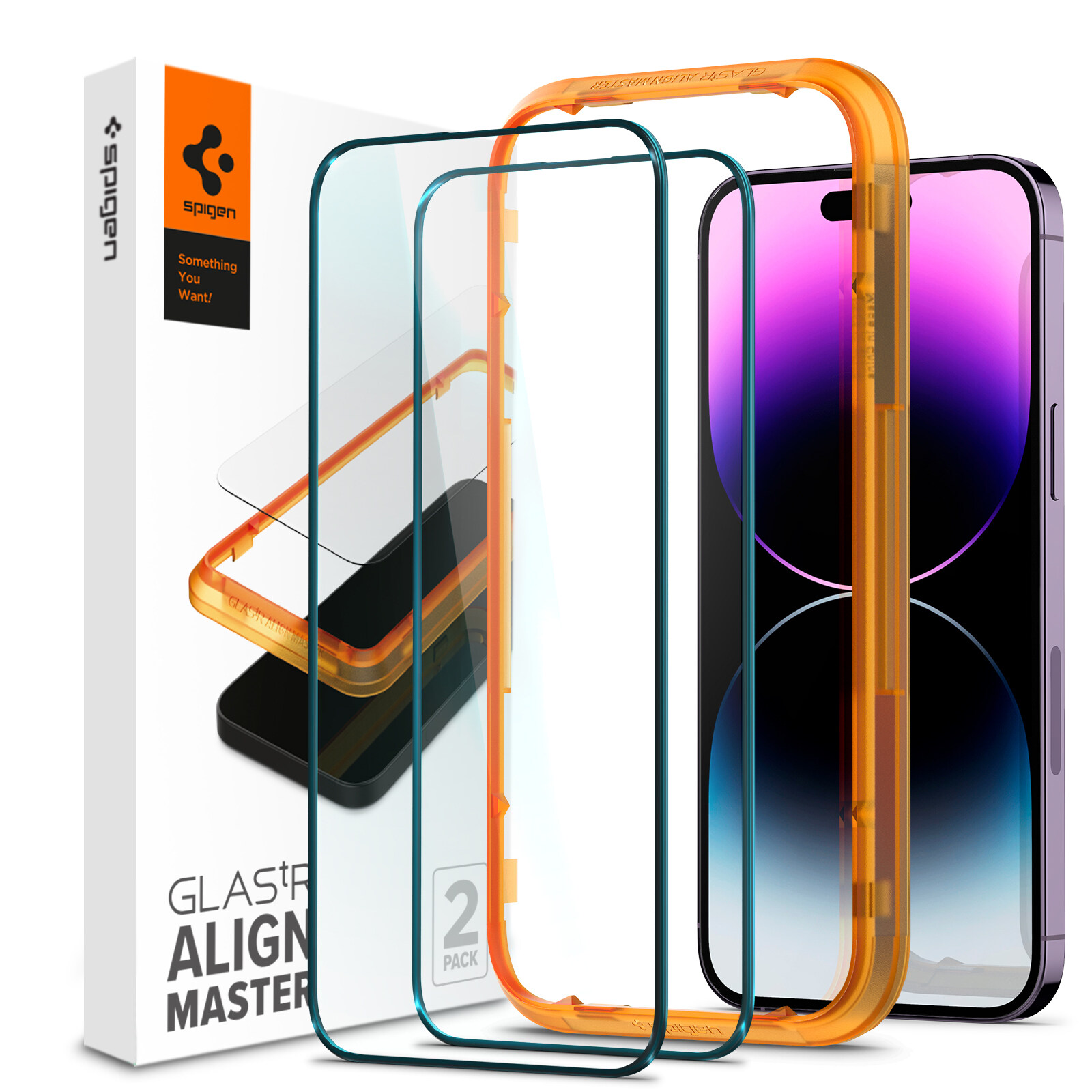SPIGEN 2PACK Full Coverage Screen Protector for iPhone 14 Series / 13 Pro Max [Align Master FC Black]  Easy alignment tray for the perfect glass installation / iPhone 14 Screen Protector / iPhone 14 G