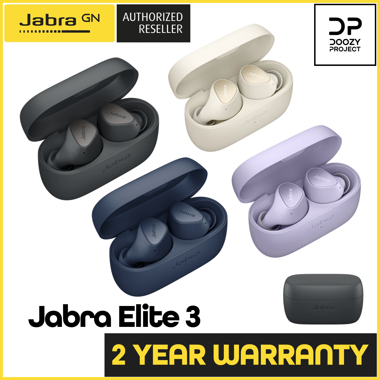 Jabra Elite 3 – Noise Isolating Bluetooth Headphones with Long Battery Life for True Wireless Calls and Music (2 Year Official Warranty)