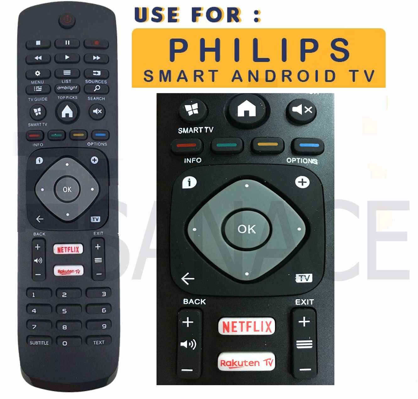 Philips TV remote controller with Netflix (replacement-RM-L1285V)