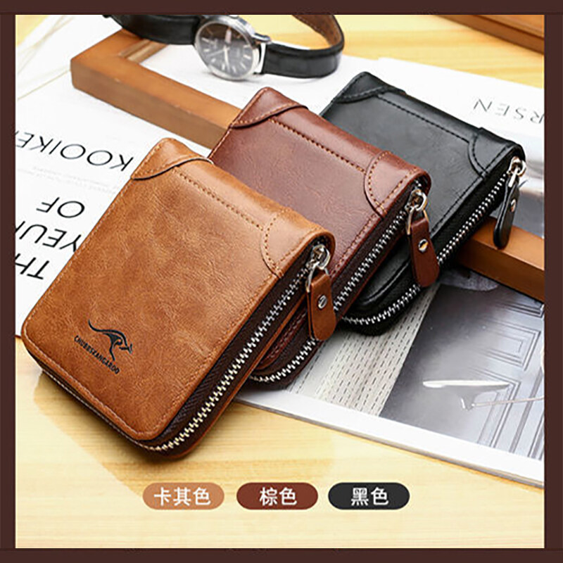 Men's Wallet Short Retro Wallet Multi-function Men and Women Wallet Card Holder Zipper Driver's License Holder Wallet