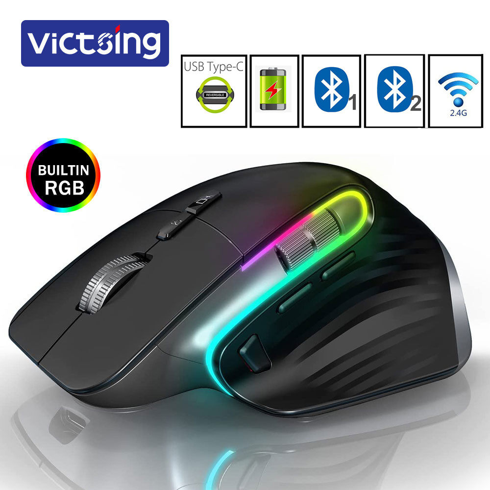 VICTSING M10 Dual Mode BT1+BT2+2.4G Wireless Bluetooth Mouse Multi-Device Ergonomic Rechargeable RGB 4000 DPI Mice