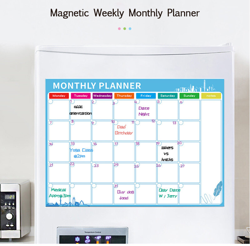 threetrees  A3 Size Magnetic Weekly Monthly Planner Calendar Dry Erase Whiteboard Family Home Office Note Board Message Drawing Fridge Magnet Sticker Board