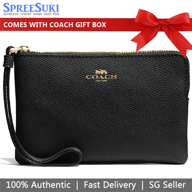 Coach Wristlet In Gift Box Small Wristlet In Gift Box Corner Zip Wristlet In Crossgrain Leather Black # F58032
