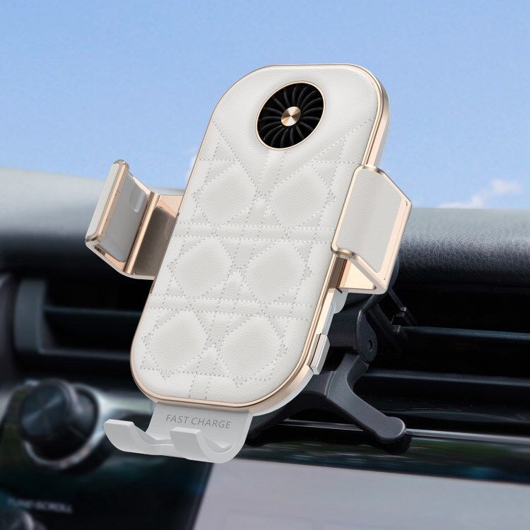 Baseus C38 Grid Texture PU Leather Coated Mobile Phone Holder Wireless Charger with Cooling Fan for Samsung Galaxy Z Flip3 / Flip4 / iPhone
