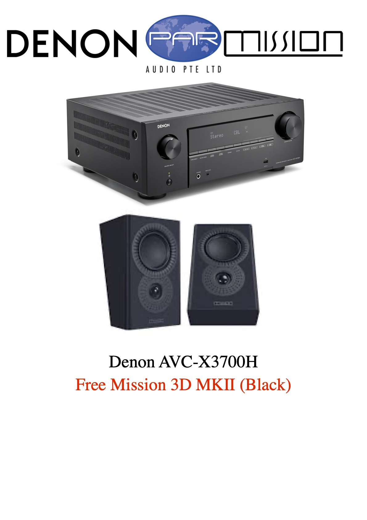 DENON AVC-X3700H (BLACK) with Mission 3D MKII (Black), What Hi-Fi? Awards 2021 Winner, 8K AV RECEIVER, DOLBY ATMOS, DTS-X, HEOS BUILT-IN