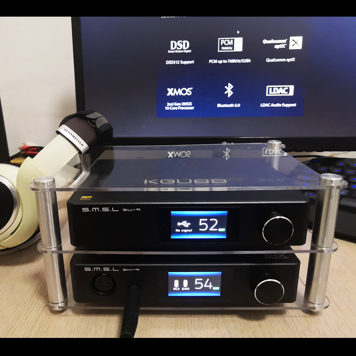 Smsl Sh-9 + Smsl SU-9 + KGUSS Amplifier rack Headphone Amplifier Thx Aaa Technology Rca / Xlr Input 6.35Mm Balanced Headphone Amplifier SU9 Mqa Volledige Decoder Bluetooth 5.0 ES9038Pro Dac 2nd Gen Xm