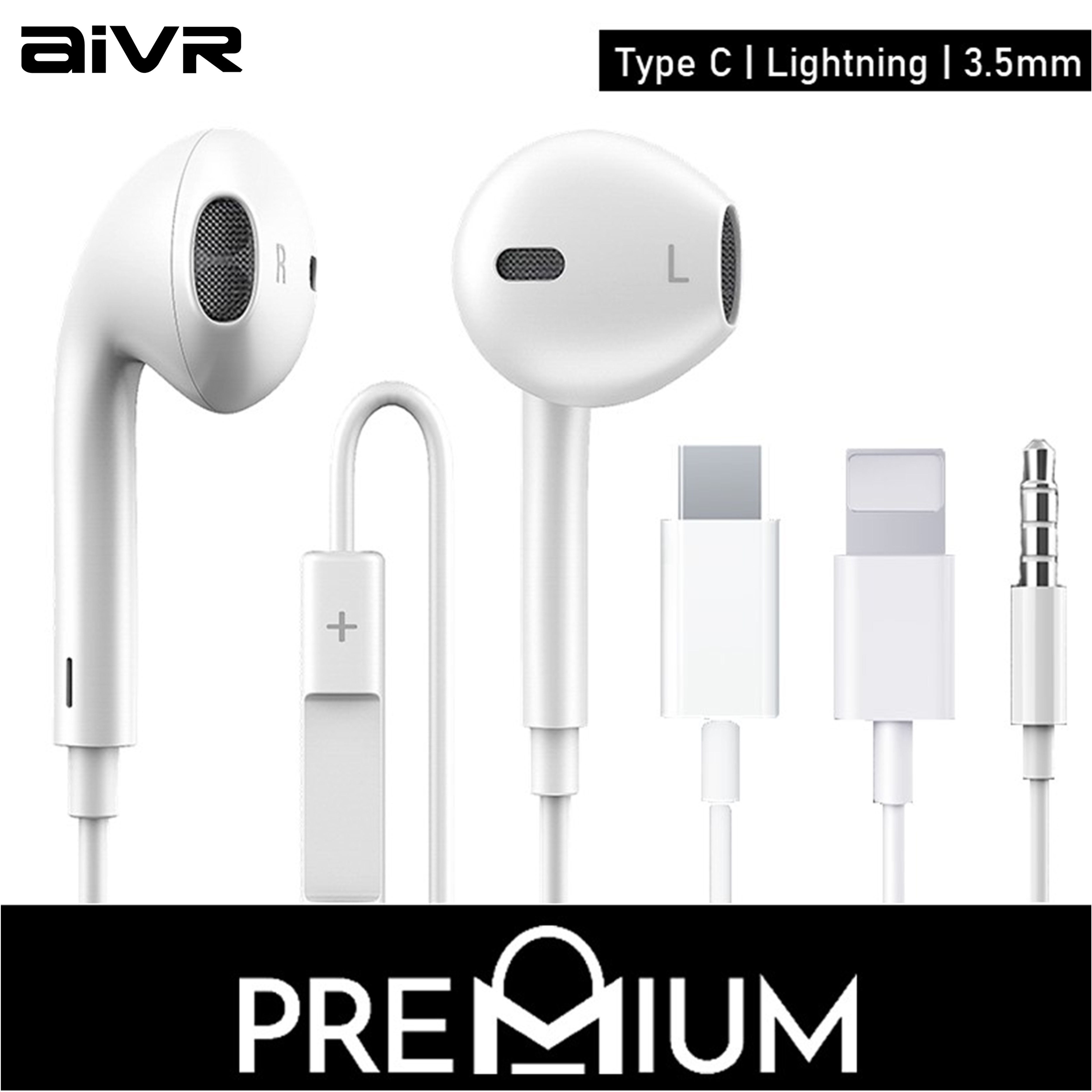 AIVR WIRED Sound Stereo in-ear Earphone Earpiece 3.5mm Jack iOS Type C Adapter Compatible with iPhone 13 12 5.4 6.7 Mini 11 Pro Max Xs Xr 8 7 6 6S Plus Samsung S10 S9 S8 Note 10 9 8 Huawei P30 P20 Mat