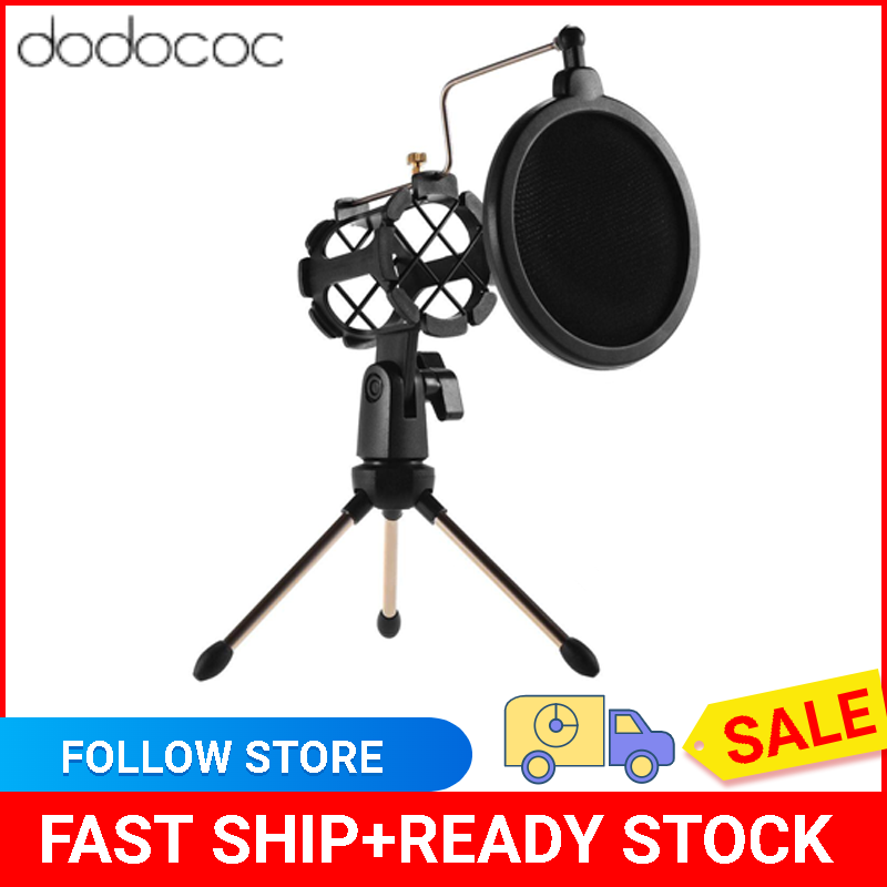Mini Desktop Microphone Stand + Shock Mount Mic Holder + Pop Filter Kit for Studio Recording Online Broadcasting Chatting Singing Meeting