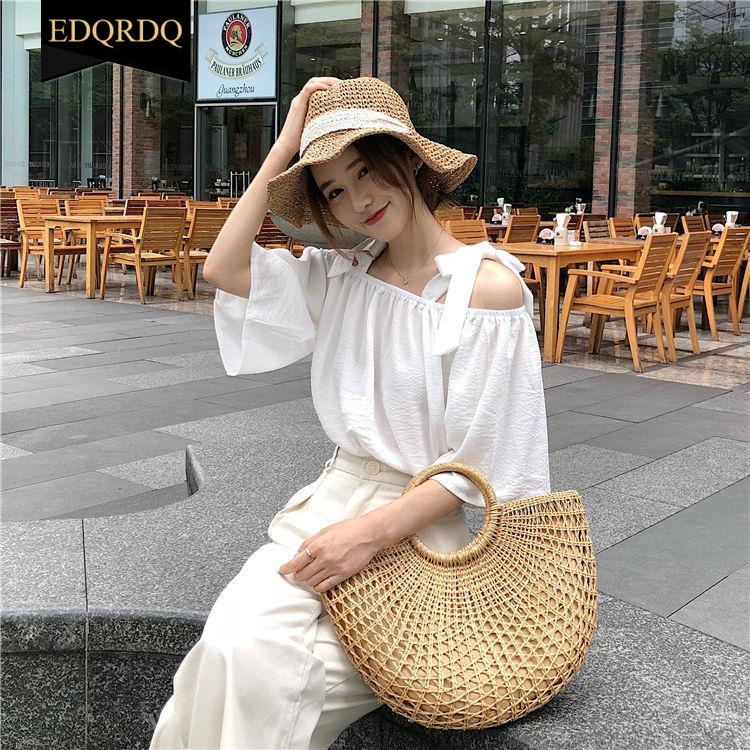 EDQRDQ  Womens Summer Off Shoulder Blouse Striped Lace Up Top 3/4 Sleeve Casual Chiffon Tops Shirts