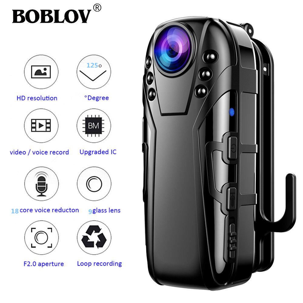 BOBLOV L02 Mini Body Camera, 1080P Night Vision IR Video Camcorder Audio Recorder Indoor Outdoor Security Mini IP Camera 125 Wide Degree