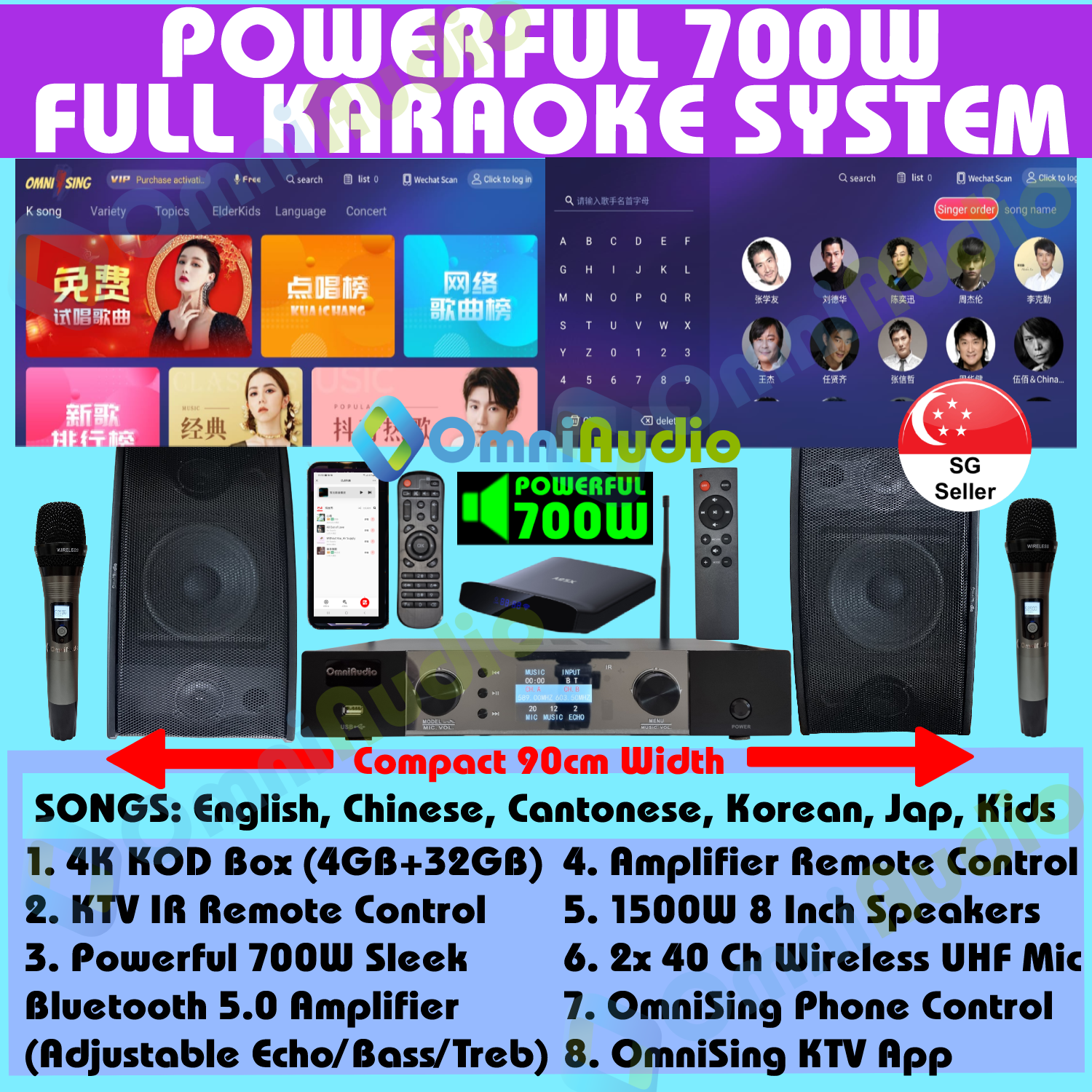 [NEW + LOWEST PRICE GUARANTEED] POWERFUL COMPLETE KARAOKE SET WITH 300,000+ SONGS 700W KARAOKE BLUETOOTH AMPLIFIER + 2X UHF 120 CHANNELS MICS + 6K KOD KARAOKE BOX (NO MONTHLY SUBSCRIPTION, NO HIDDEN C