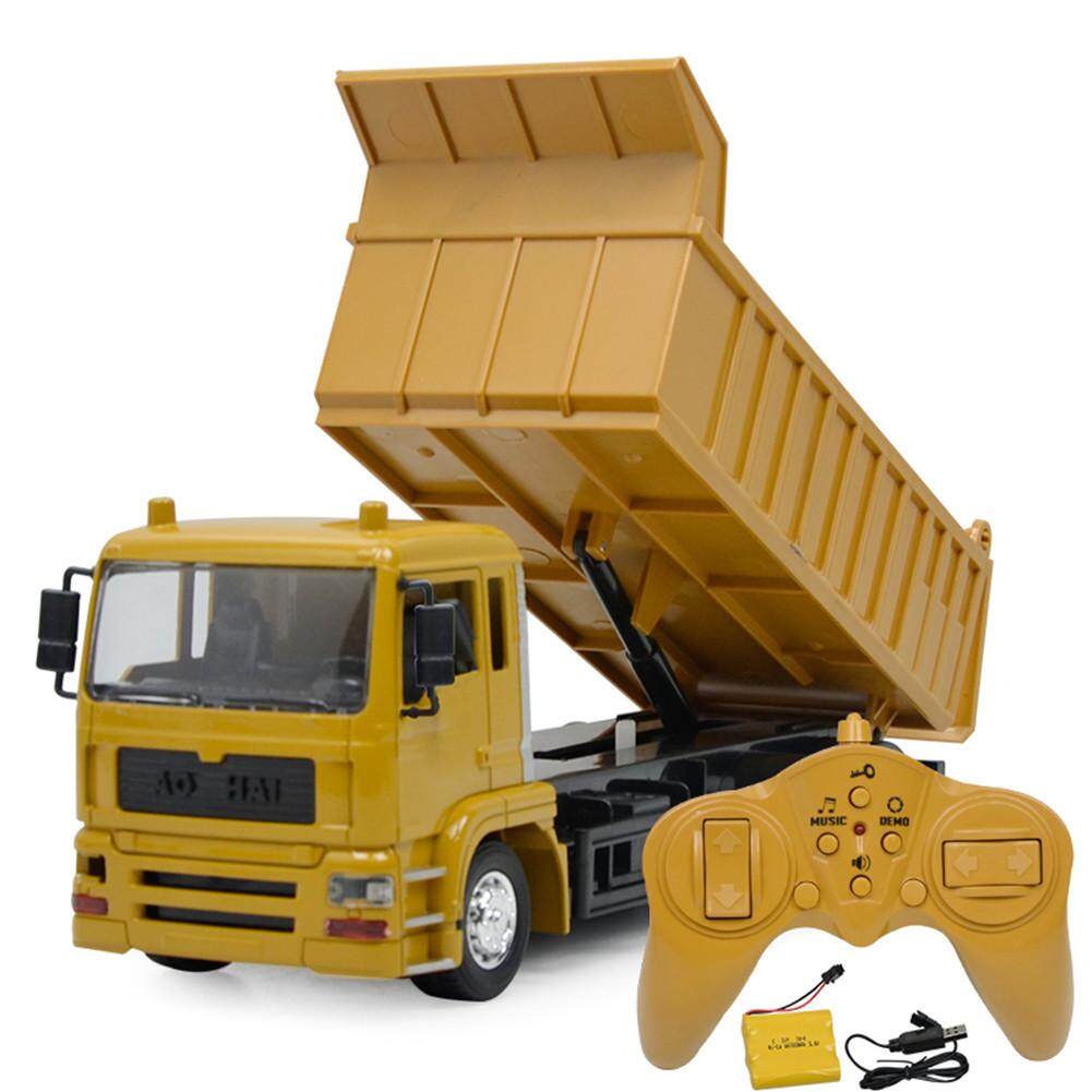 Bafada【Ready Stock】8-Channel USB charging RC cars RC Dump Truck 2.4Ghz Remote Control RC Construction Vehicle Toys for children boys Xmas birthday gifts yellow color RC Engineering truck model Beach t
