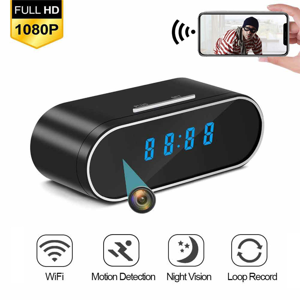 【Ready Stock】Original Mini WIFI Full HD 1080P Wifi IP DVR Motion   Camera Alarm Clock Night Vision/Motion Detection/Loop Recording Wireless Security Camera mini camera connect to phone body camera vid