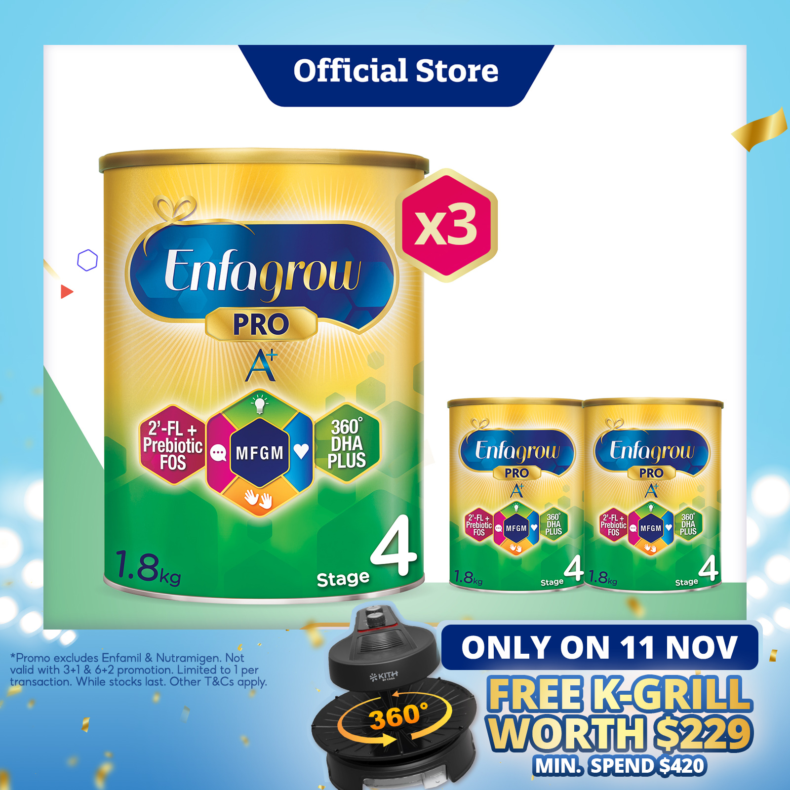 [Bundle of 3][NEW MFGM + 2'-FL] Enfagrow Pro A+ Stage 4 1.8kg for Children (4-6Y