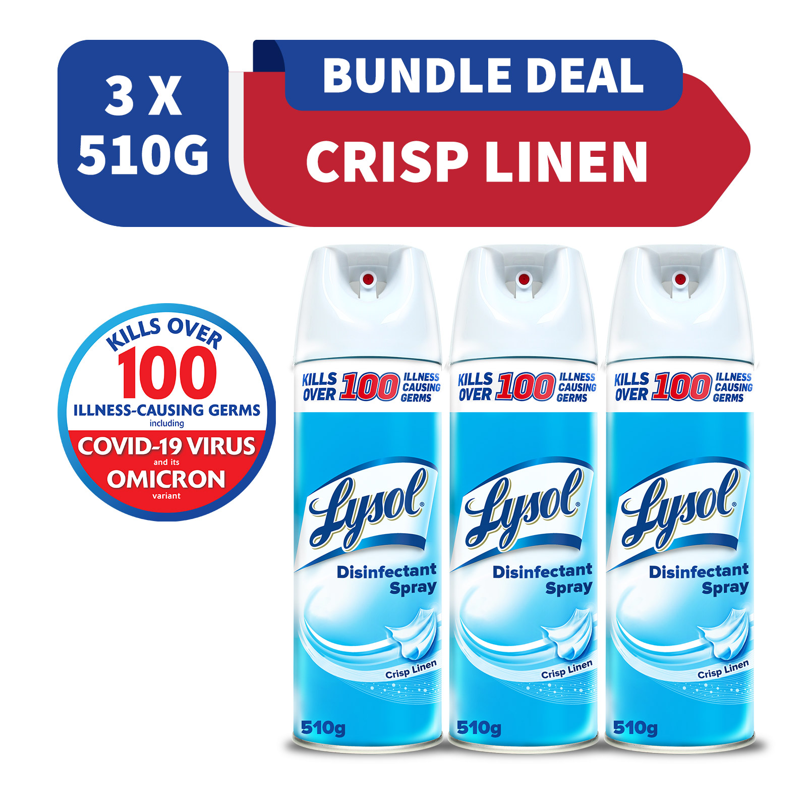 Buy 2 free 1 Lysol Disinfectant Spray Crisp Linen Scent 510g
