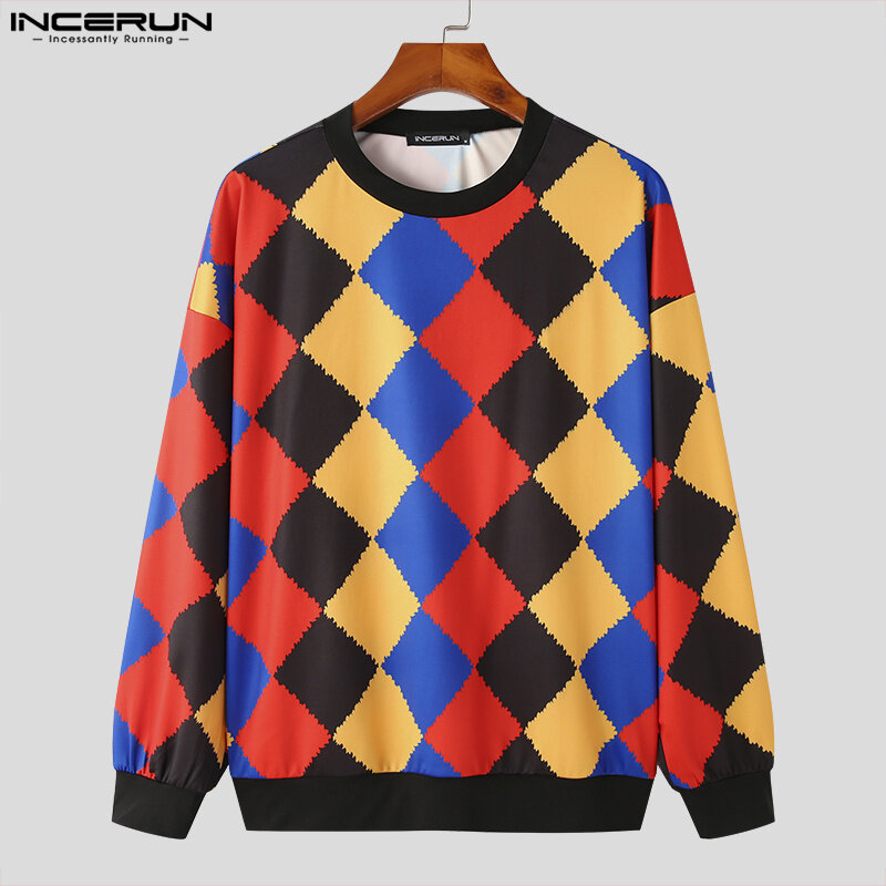 INCERUN Mens Long Sleeve Crew Neck Vintage Printed T Shirts Party Pullover Tops (Casual Wear) #3