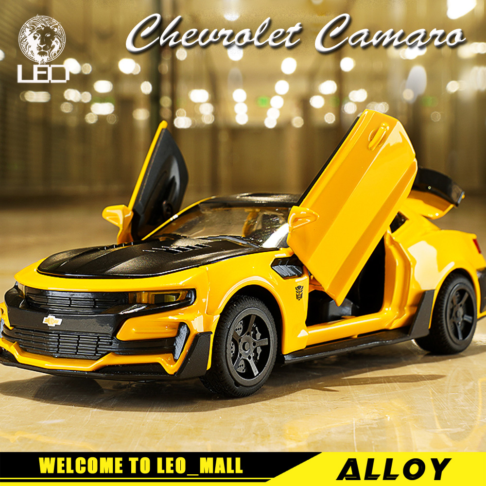 LEO 1:32 Bumblebee Camaro, Alloy Model Car, 4 Doors Open, sound and light effect alloy car model diecast Kids Toys toys for boys baby toys