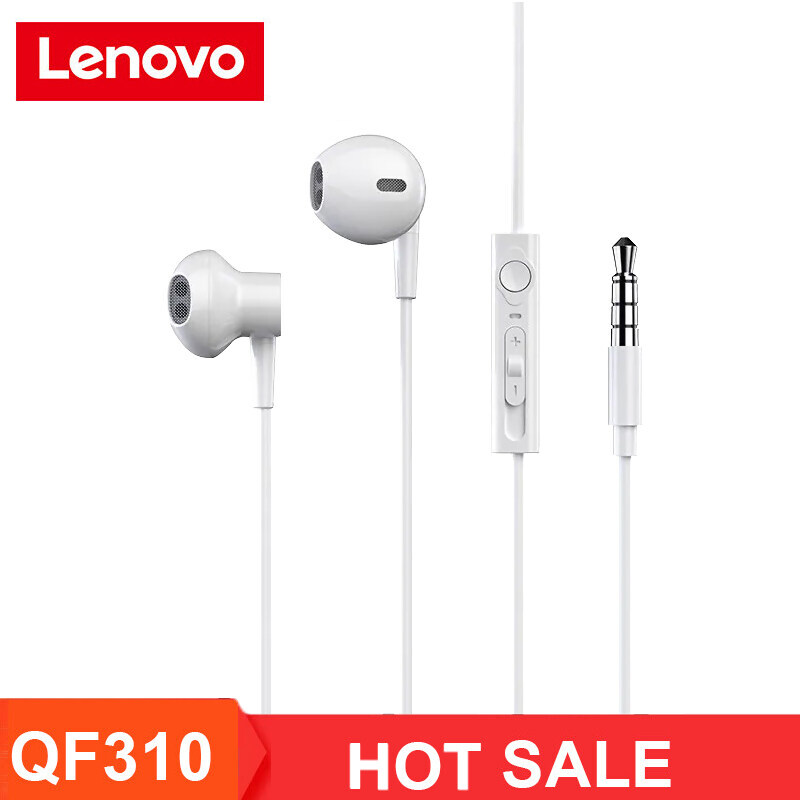 Lenovo QF310 8D Stereo Earphone 3.5mm Plug In-Ear Bass Headphone with Microphone Volume Control for Android Mobile Phone Universal