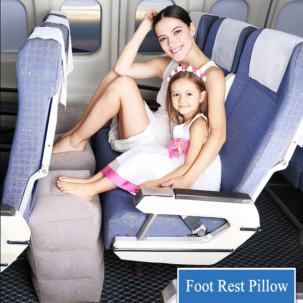 Travel Pillow - Inflatable Adjustable Height Travel Foot Leg Rest Pillow During Airplanes Flight for Adult and Kids with 1 2 3 Layers