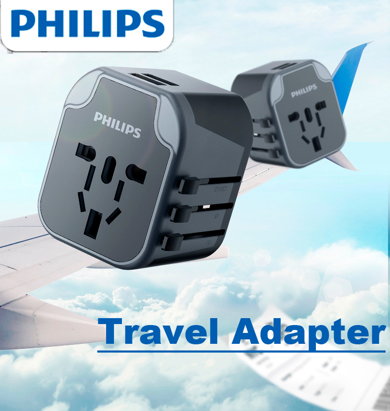 SG Seller Philips Universal Travel Adapter All in One International Worldwide Wall Power Travel Adaptor with 2 USB Ports Fast Wall Charger Plug Black Pink Blue Color Options  Beauty & the Beast Shop
