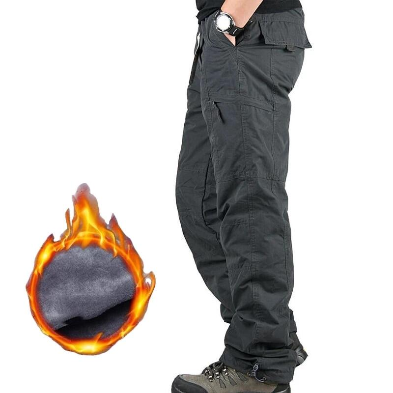 2021 Winter Thick Fleece Casual Pants Men Cotton Military Tactical Baggy Cargo Pants Double Layer Velvet Warm Thermal Trousers