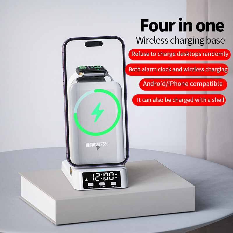 HOCE 3 in 1 Wireless Charger With Alarm Clock Night Light 15W Charging Foldable Dock Stand for iPhone 14 13 12 Apple Watch Series 8 7 6 5 4 Airpods 3 Pro 2