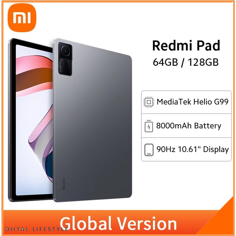 Latest New Global Version Xiaomi Redmi Pad Mi Tablet 2K Resolution 64GB/128GB Storage MediaTek Helio G99 90Hz IPS LCD, 1B colors 10.61" display 8000mAh