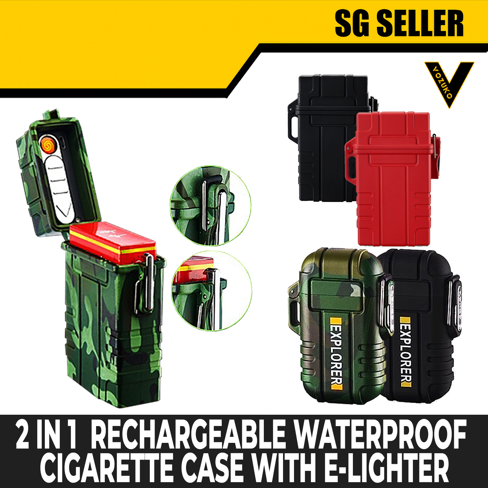[SG SELLER] WATERPROOF HARD CASE WINDPROOF DRY BOX WITH RECHARGEABLE FLAMELESS ELECTRIC LIGHT-ER [C242]