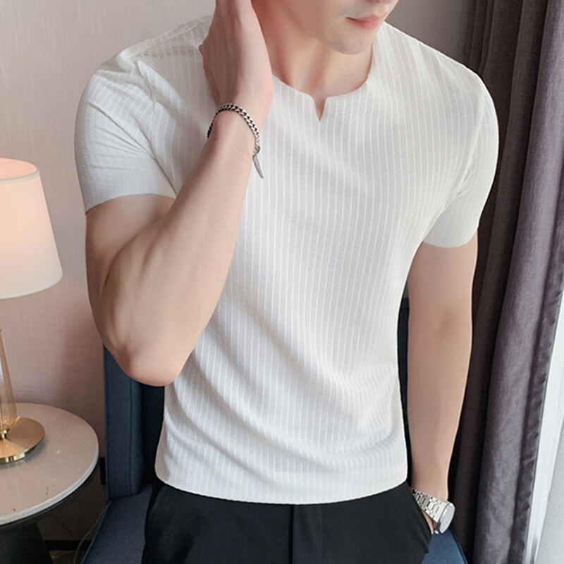 INCERUN Mens Short Sleeve V-Neck Casual Sport Gym T Shirts Fit Muscle Tee Blouse (Korean Style)