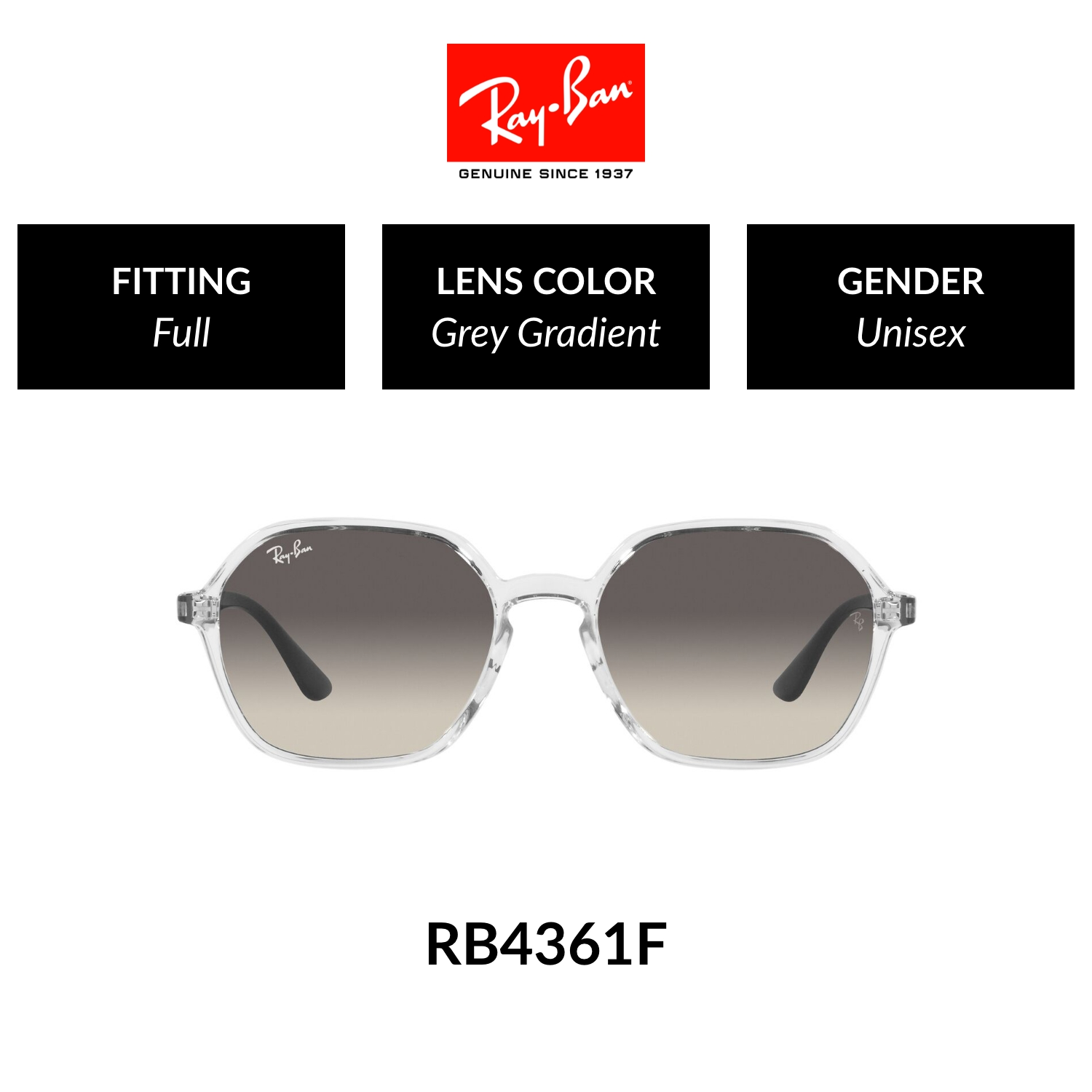 Ray-Ban RB4361F 647711 Unisex Full Fitting Sunglasses Size 54mm